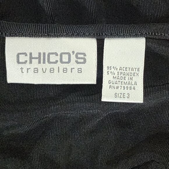 Chico's Travelers Black Acetate Span 3/4 Ruched Sleeve Top Size Chico 3 US XL 16 - Picture 15 of 16